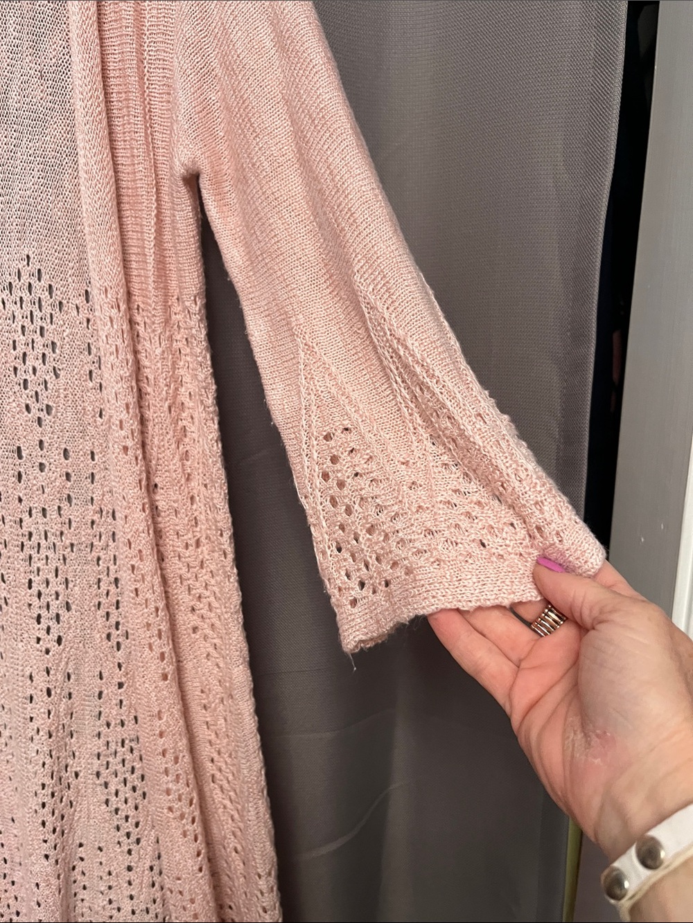 New Directions Open Knit Cardigan in Soft Pink - Picture 3 of 4
